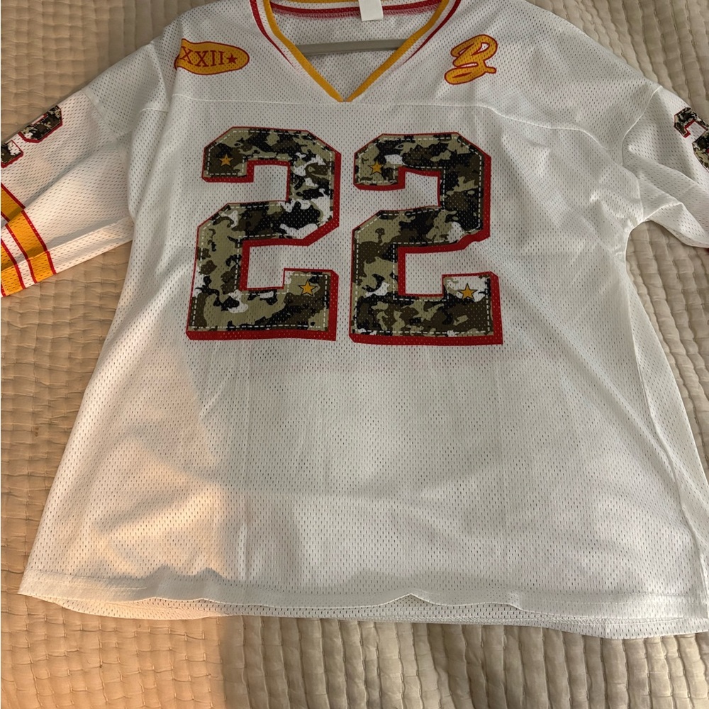 White Mesh Jersey with Camouflage '22' Applique